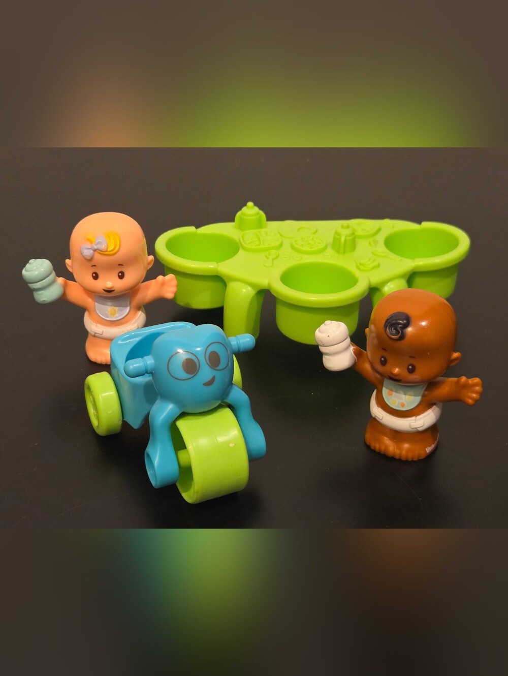 Little People Babies With Tricycle & Green Nursery Table